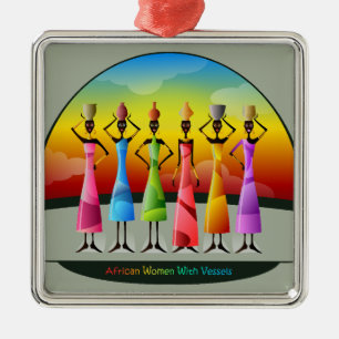 Colourful African Women with Vessels Metal Ornament