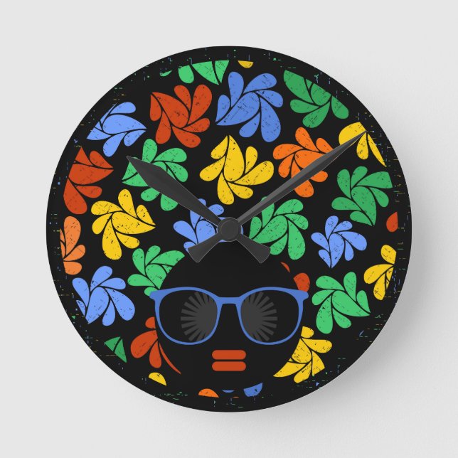 Colourful Afro Love Round Clock (Front)