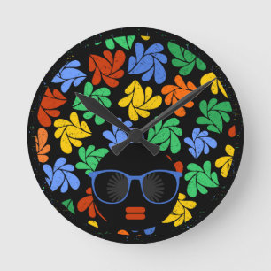 Colourful Afro Love Round Clock