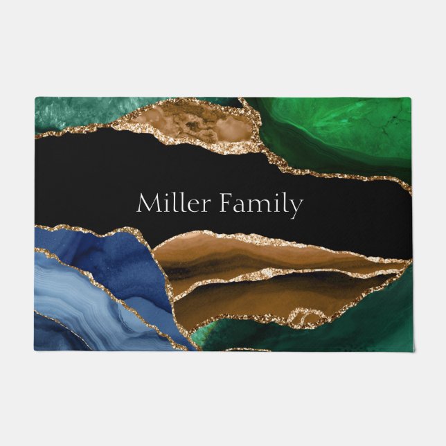 Colourful Agate and Gold Personalized Doormat (Front)
