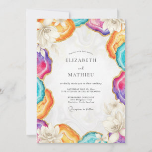 Colourful Agate Geode Eucalyptus Wedding Invitation