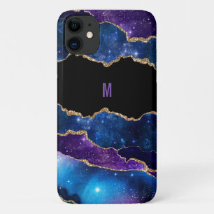 Colourful Agate Look with Gold Glitter Monogrammed iPhone 11 Case