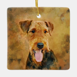 Colourful Airedale Terrier Portrait Ceramic Ornament