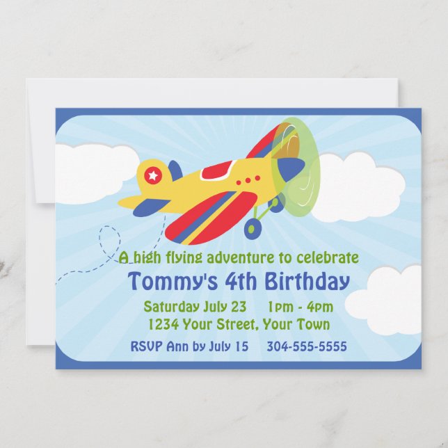Colourful Airplane Birthday Party Invitation (Front)