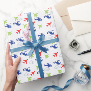 Colourful Airplane Clouds Cute Boy Birthday Wrapping Paper