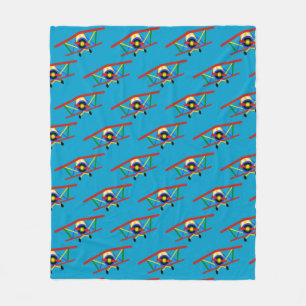 Colourful Airplane Pattern on Blue Fleece Blanket