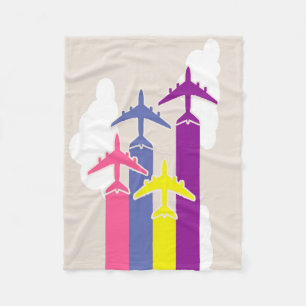 Colourful airplanes fleece blanket