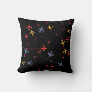 colourful airplanes on black (custom colour) throw pillow
