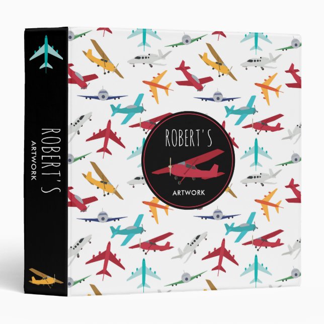 Colourful Airplanes Pattern Kids Artwork Keepsake Binder (Front/Spine)