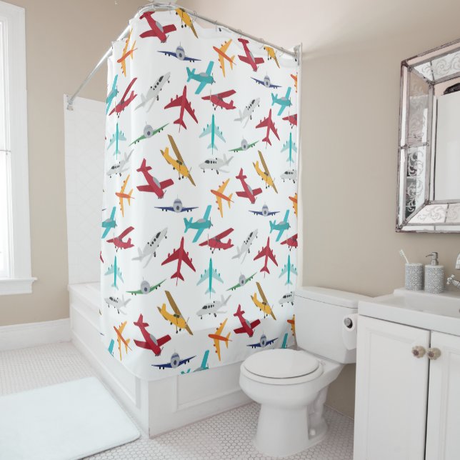 Colourful Airplanes Pattern Kids Bathroom (In Situ)