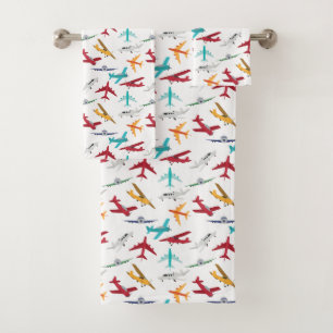 Colourful Airplanes Pattern Kids Bathroom Bath Towel Set