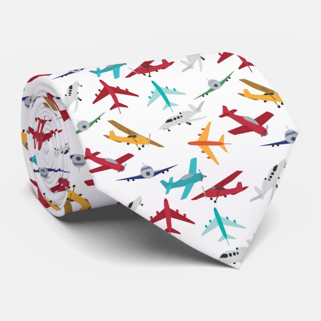 Colourful Airplanes Pattern Kids Bathroom Tie (Rolled)