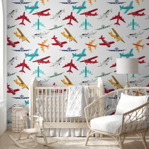 Colourful Airplanes Pattern Kids Bedroom Wallpaper