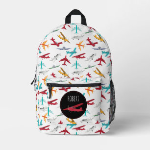 Colourful Airplanes Pattern Kids Custom Name Schoo Printed Backpack