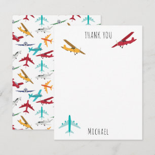 Colourful Airplanes Pattern Kids Custom Name Thank You Card