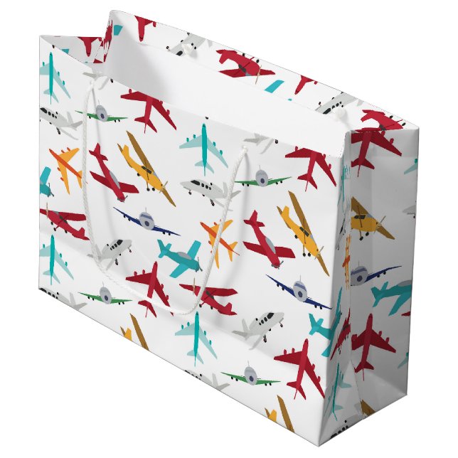 Colourful Airplanes Pattern Large Gift Bag (Front Angled)