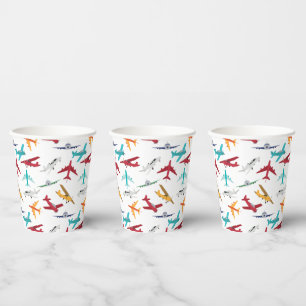 Colourful Airplanes Pattern Paper Cups