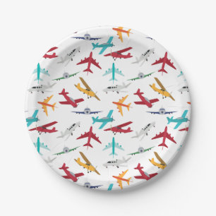 Colourful Airplanes Pattern Paper Plate