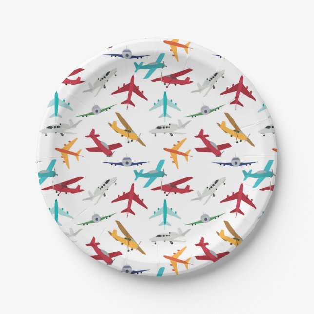 Colourful Airplanes Pattern Paper Plate (Front)