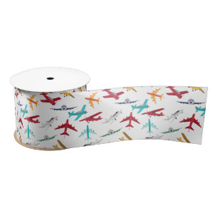 Colourful Airplanes Pattern Satin Ribbon