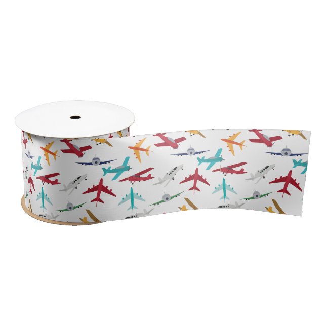 Colourful Airplanes Pattern Satin Ribbon (Spool)