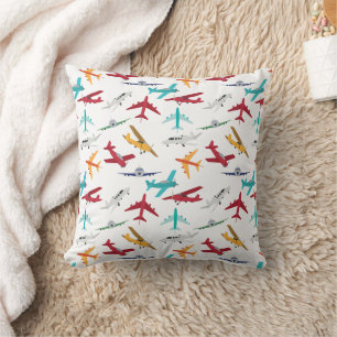 Colourful Airplanes Pattern Throw Pillow