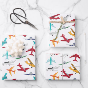 Colourful Airplanes Pattern Wrapping Paper Sheet