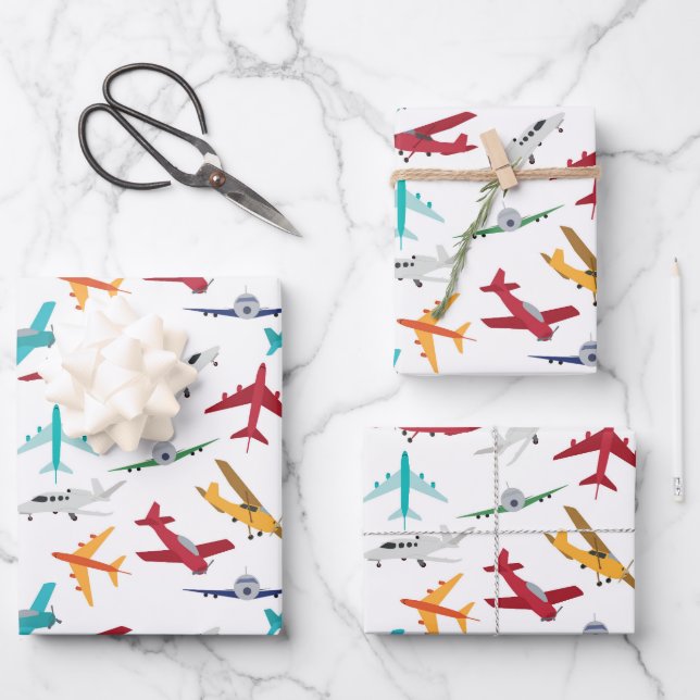 Colourful Airplanes Pattern Wrapping Paper Sheet (Front)