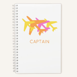 Colourful Airplanes pink yellow orange CAPTAIN Fun Notebook