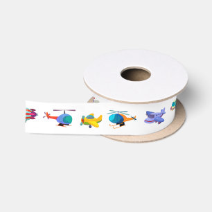 Colourful Airplanes Satin Ribbon