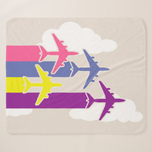 Colourful airplanes sherpa blanket