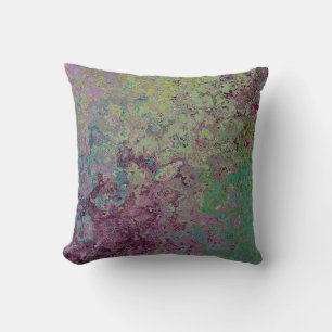 Colourful Alcohol Ink, Green and Burgundy Abstract Throw Pillow