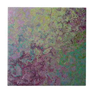 Colourful Alcohol Ink, Green and Burgundy Abstract Tile