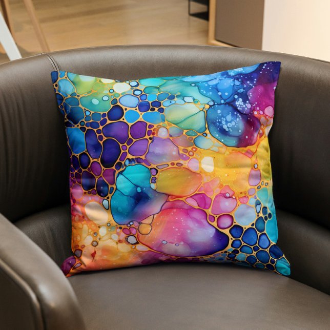 Colourful alcohol ink modern watercolors backgroun throw pillow (Creator Uploaded)