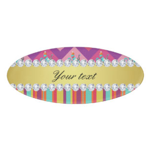 Colourful Alice in Wonderland and Stripes Name Tag
