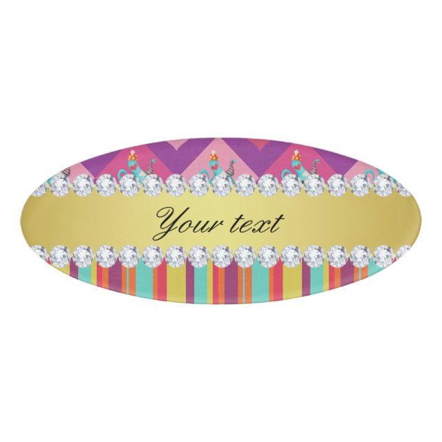 Colourful Alice in Wonderland and Stripes Name Tag (Front)