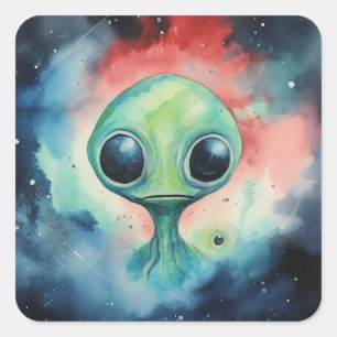 Colourful Alien Martians Galaxy Alien Ufo Square Sticker