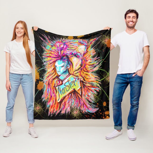 Colourful Alien Monster Art Pen Drawing Fantasy Fleece Blanket (In Situ)