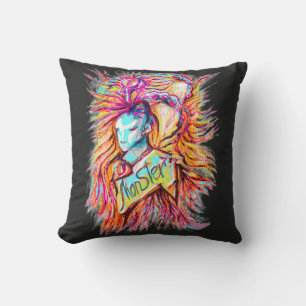 Colourful Alien Monster Art Pen Drawing  Throw Pillow