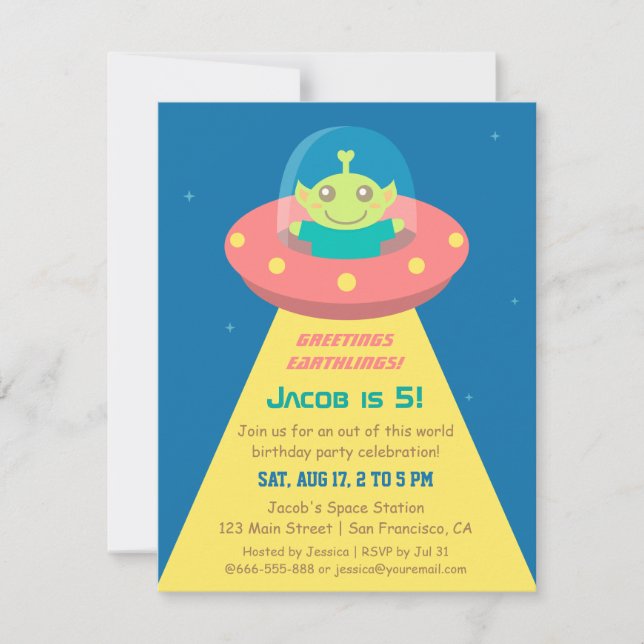 Colourful Alien Outer Space Birthday Party Invitation (Front)