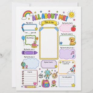 Colourful All About Me First Day of School Activit