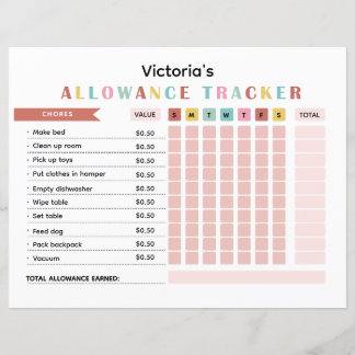 Colourful Allowance Tracker for Kids Chores
