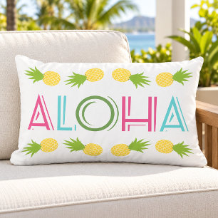 Colourful Aloha Pineapple Tropical Lumbar Pillow