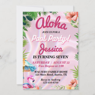 Colourful Aloha Pool Party Birthday Invitation