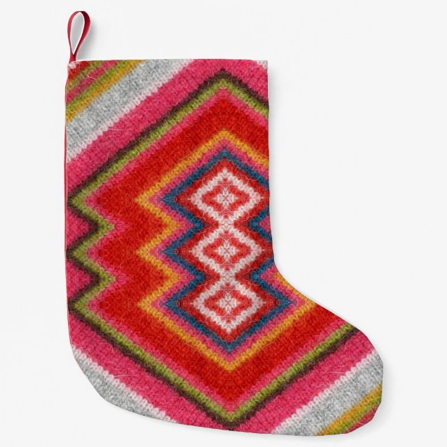 Colourful alpaca mohair sweater ornament closeup. small christmas stocking (Front)