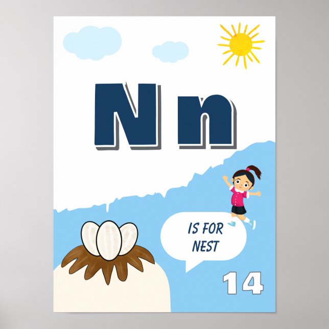 Colourful Alphabet Learning Poster Letter N (Front)