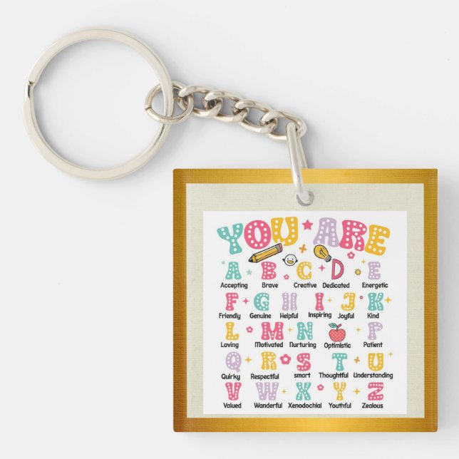 Colourful Alphabet Positive Text Back to School Keychain (Front)