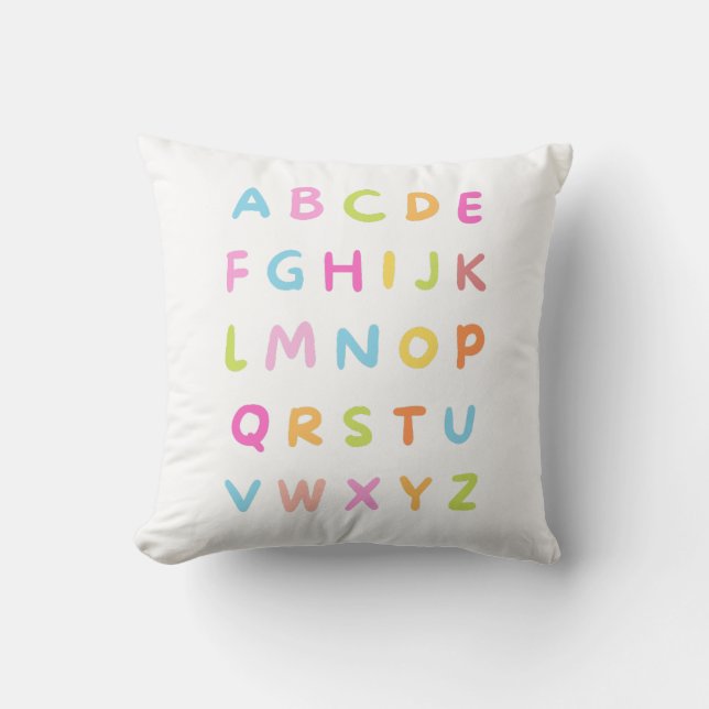 Colourful Alphabet Typography Throw Pillow (Front)
