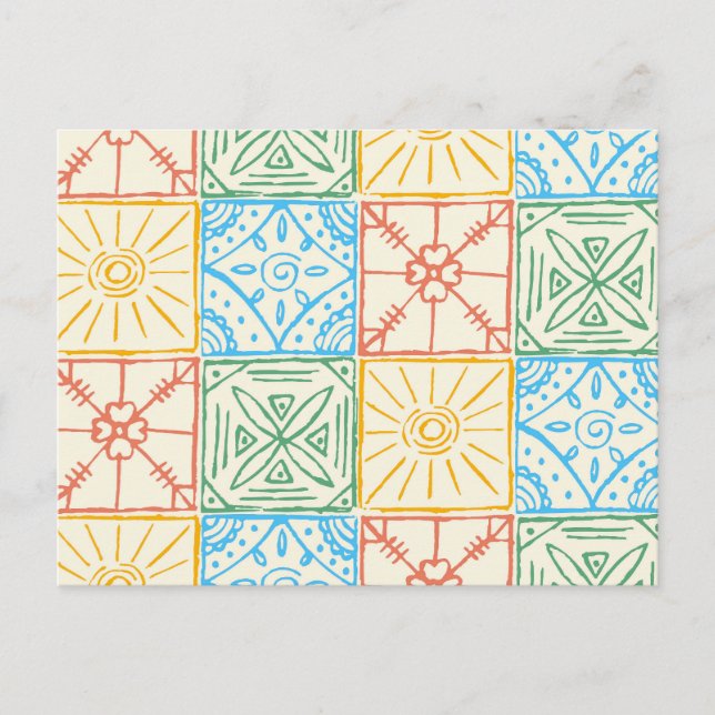 Colourful Amalfi style tile seamless pattern Holiday Postcard (Front)