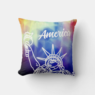 Colourful America Statue of Liberty Patriotic Throw Pillow